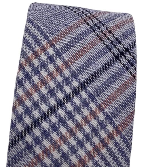 Skinny Tie Madness Blue Plaid Neck Tie Men Style SKM3224 "The Blue Bird" Cotton - Picture 2 of 10